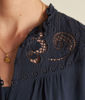Picture of CAPUCINE LOOSE-FITTING OPENWORK AND EMBROIDERED INK BLOUSE